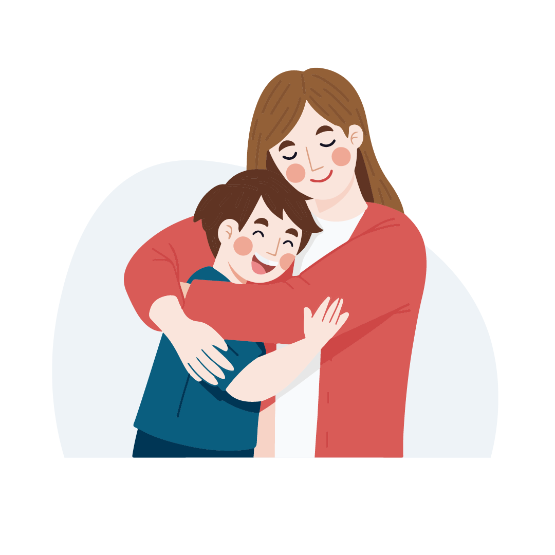 Förälder som kramar om sitt barn